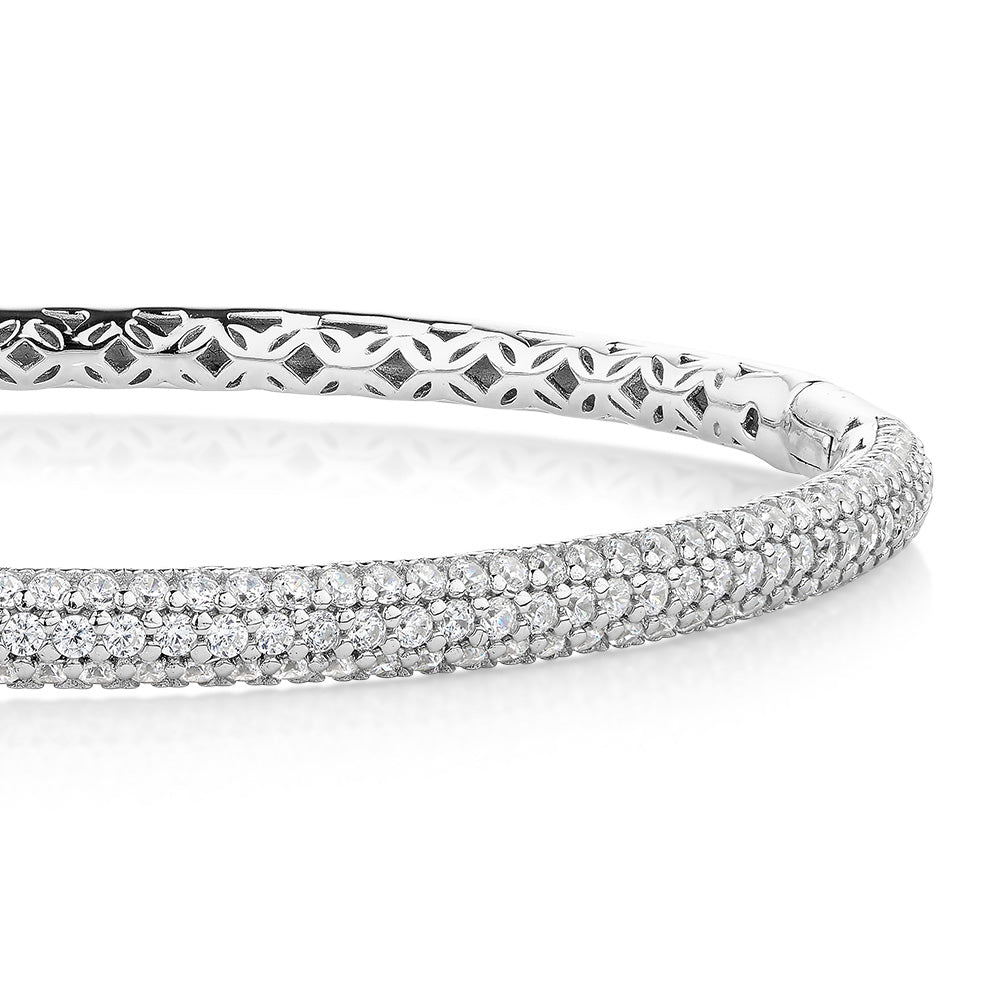 Round Brilliant bangle with 2.63 carats* of diamond simulants in sterling silver