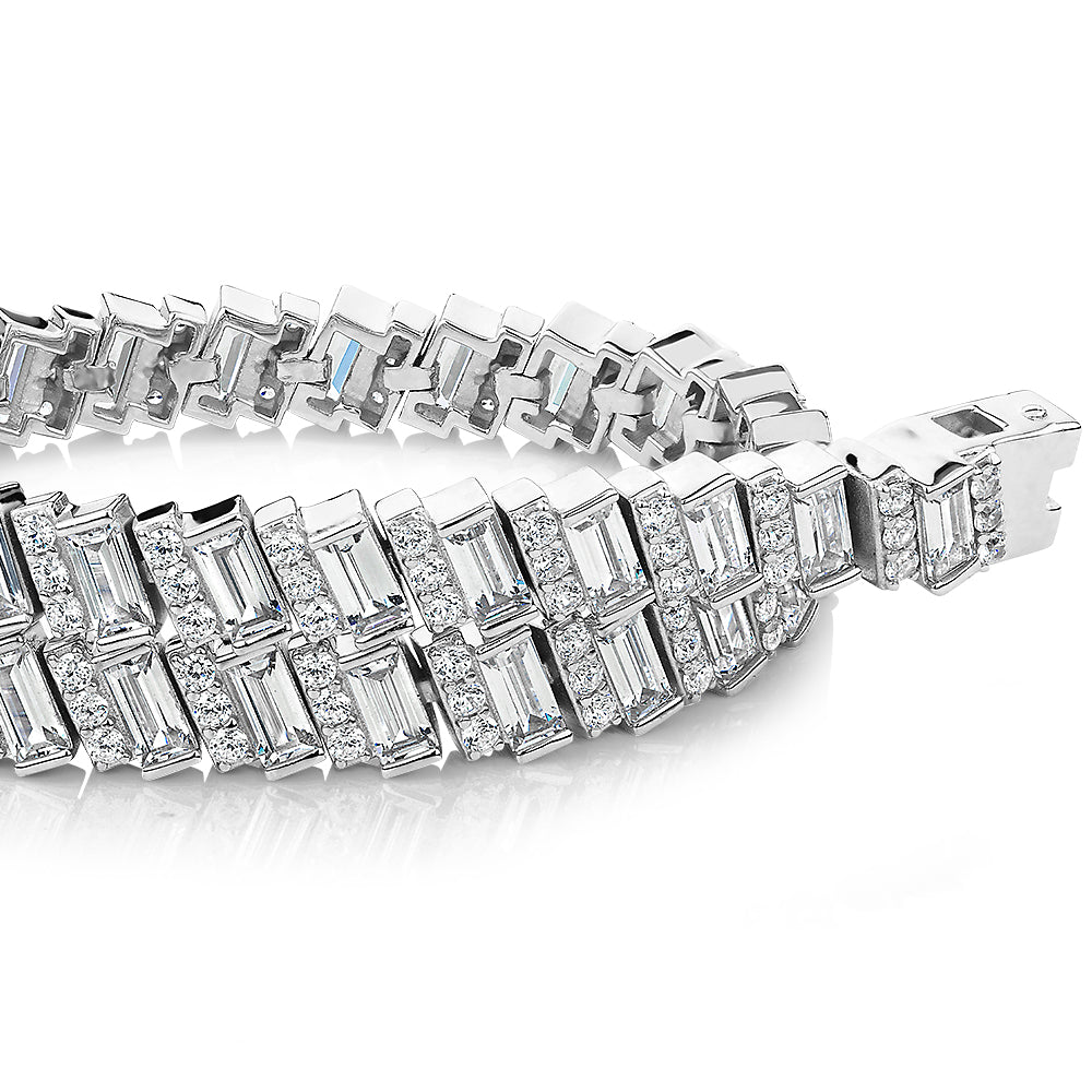 Baguette and Round Brilliant tennis bracelet with 7.95 carats* of diamond simulants in sterling silver