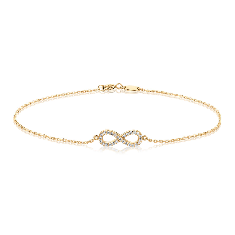 Bracelet with diamond simulants in 10 carat yellow gold