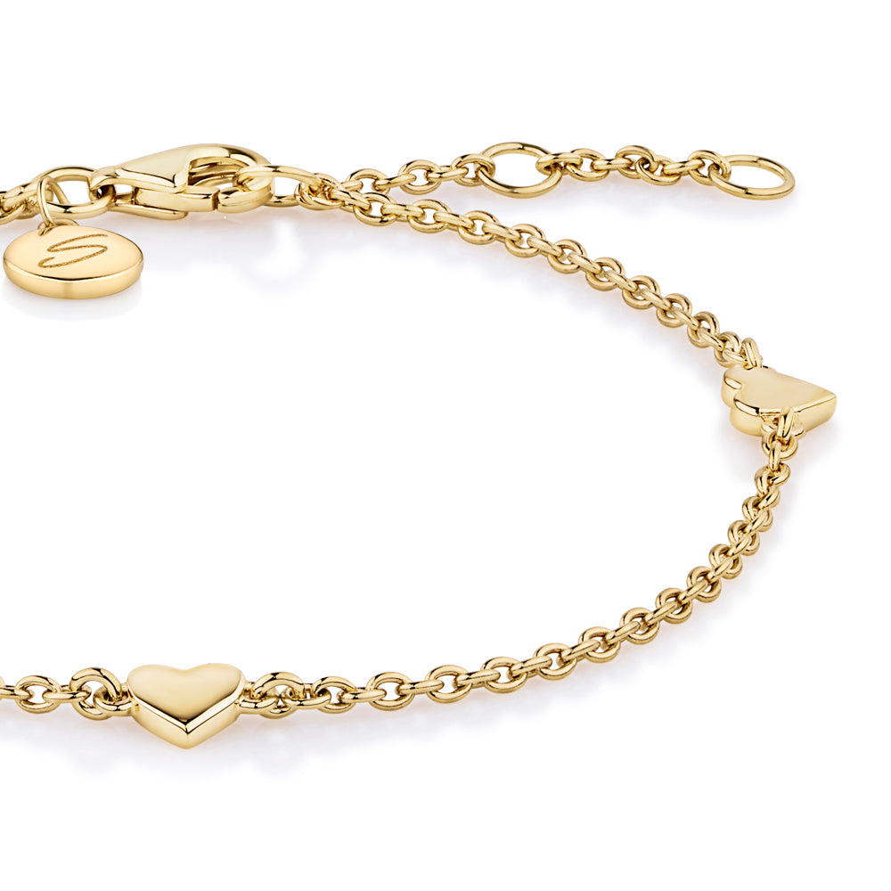 Multi heart bracelet in 18 carat yellow gold vermeil