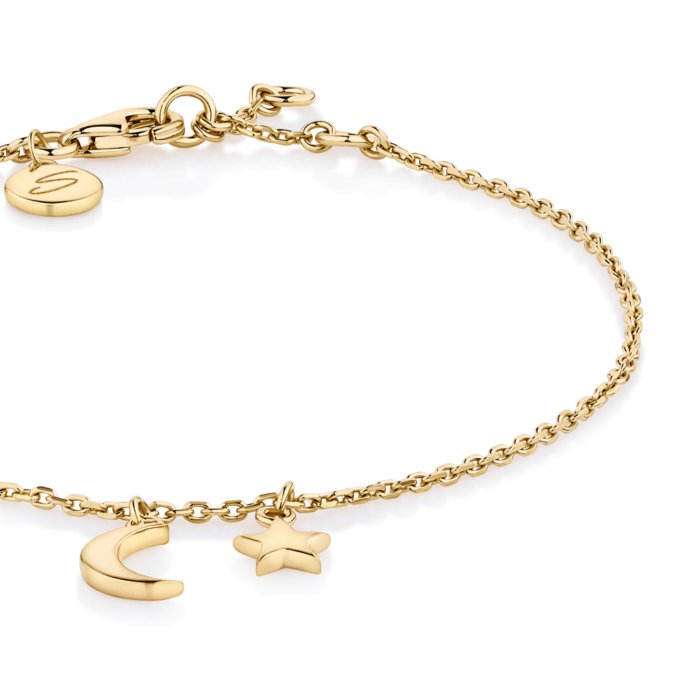 Moon and star bracelet in 18 carat yellow gold vermeil