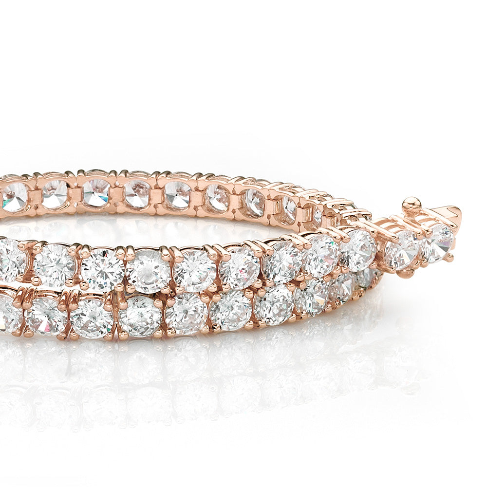 Round Brilliant tennis bracelet with 8.5 carats* of diamond simulants in 10 carat rose gold