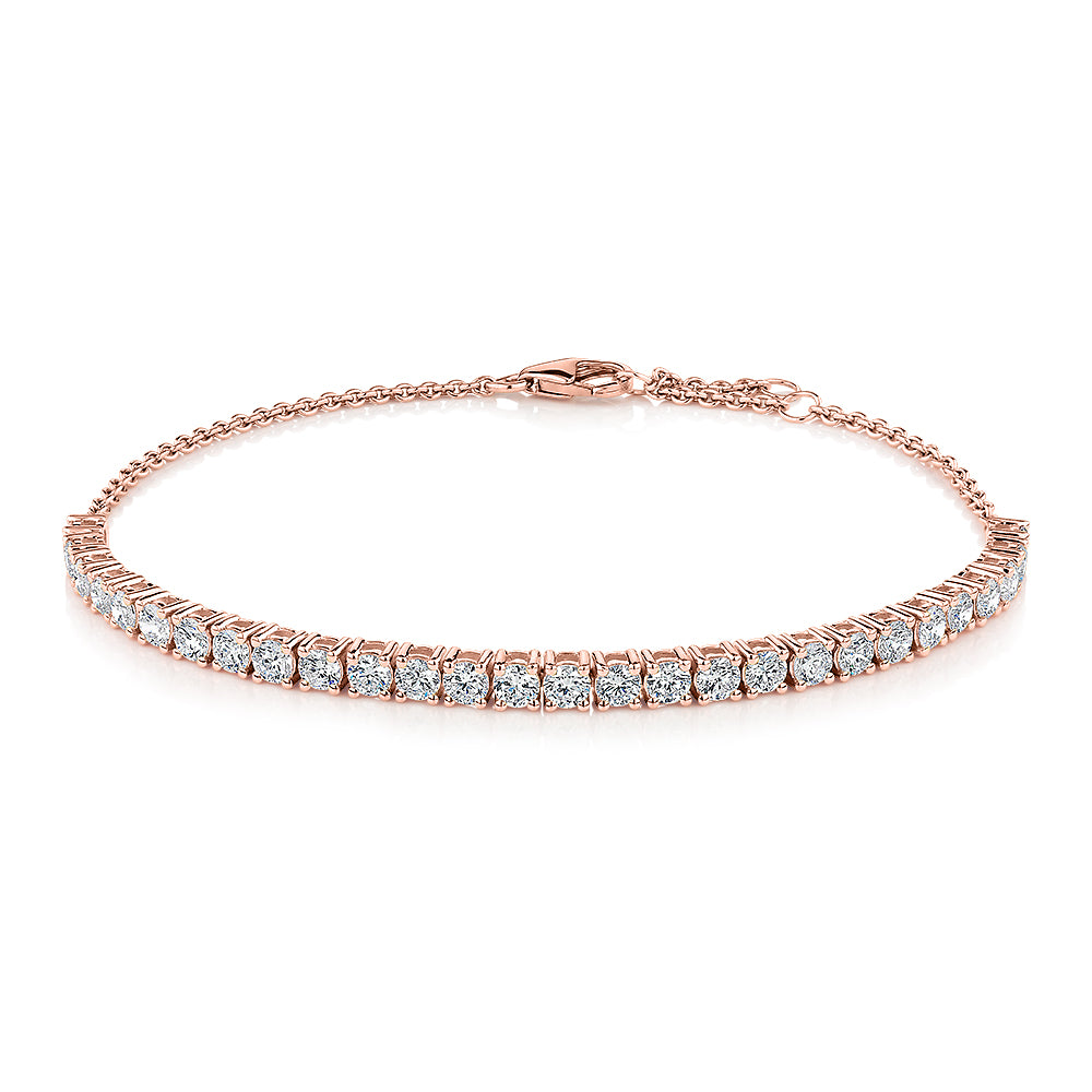 Premium Lab-Grown Diamond, 2.00 carat TW round brilliant tennis bracelet in 10 carat rose gold