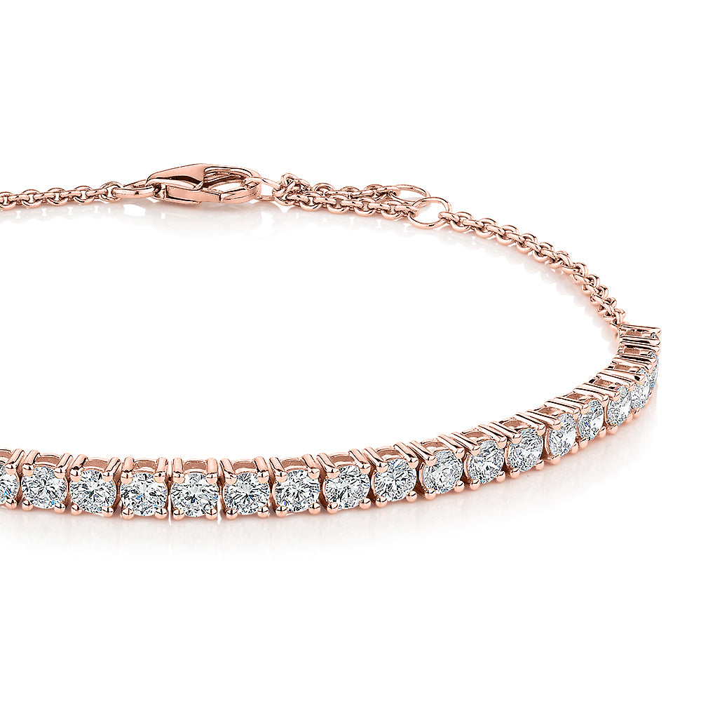 Premium Lab-Grown Diamond, 2.00 carat TW round brilliant tennis bracelet in 10 carat rose gold