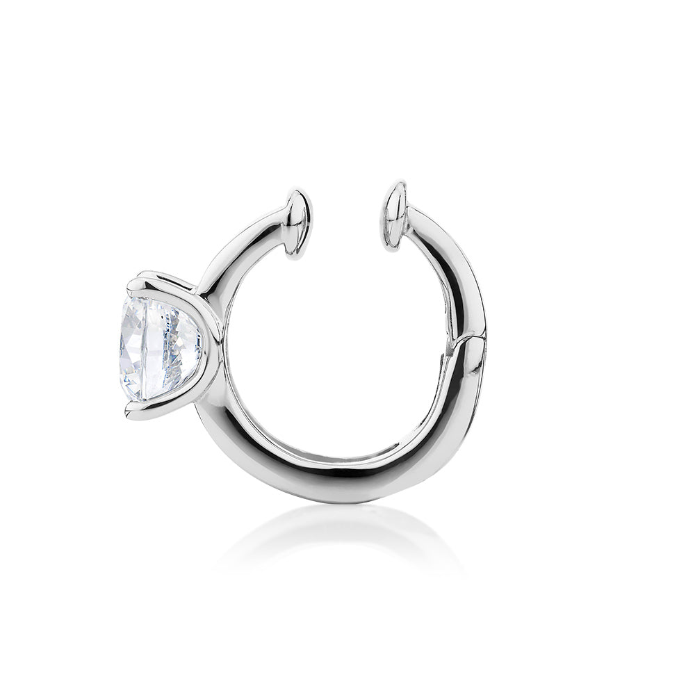 Single earring cuff with 1.03 carat* diamond simulant in 10 carat white gold and sterling silver