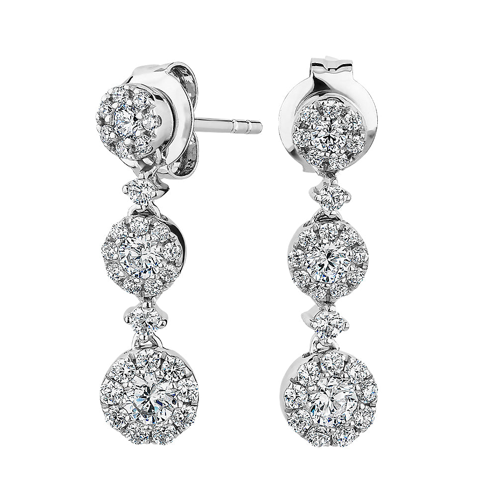 Celeste Round Brilliant drop earrings with 0.82 carats* of diamond simulants in 10 carat white gold