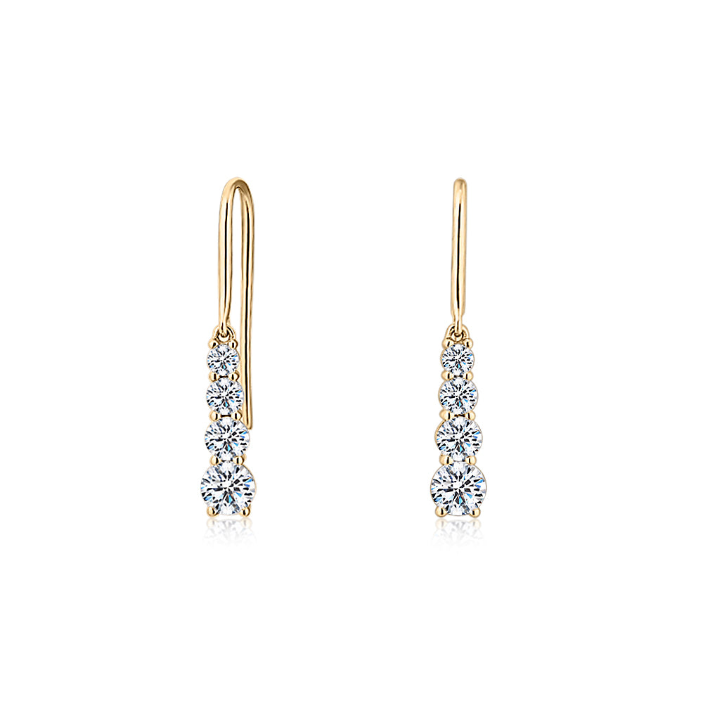 Round Brilliant drop earrings with 1.24 carats* of diamond simulants in 10 carat yellow gold