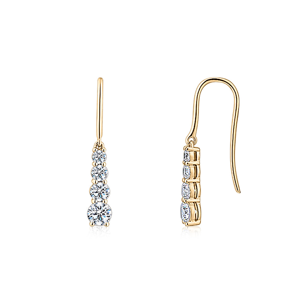 Round Brilliant drop earrings with 1.24 carats* of diamond simulants in 10 carat yellow gold