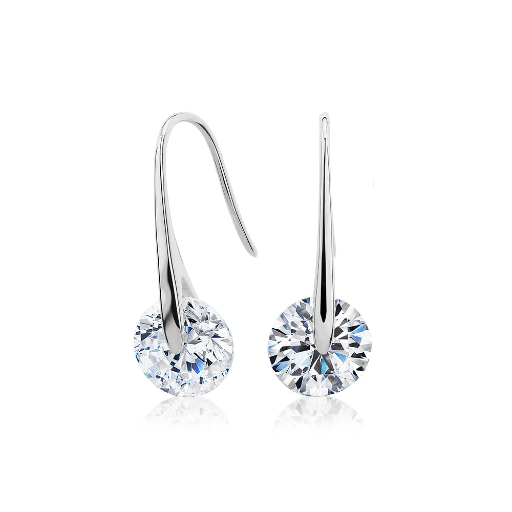 Round Brilliant drop earrings with 3.34 carats* of diamond simulants in 10 carat white gold