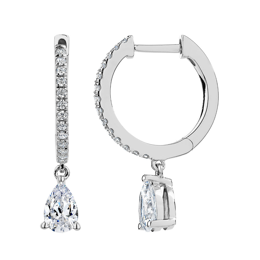 Pear and Round Brilliant drop earrings with 0.92 carats* of diamond simulants in sterling silver