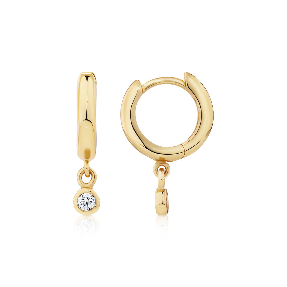 Round Brilliant Signature Simulant drop earrings in 18 carat yellow gold vermeil