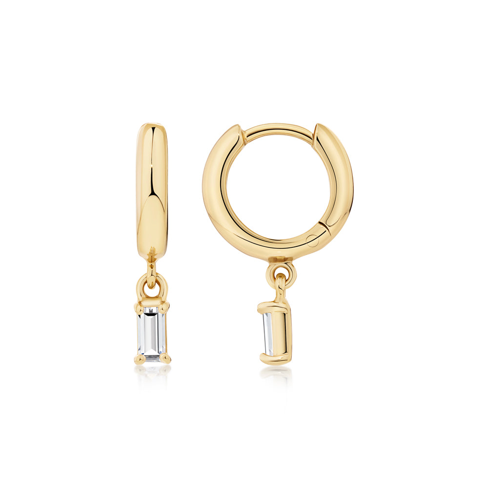 Emerald Cut Signature Simulant drop earrings in 18 carat yellow gold vermeil