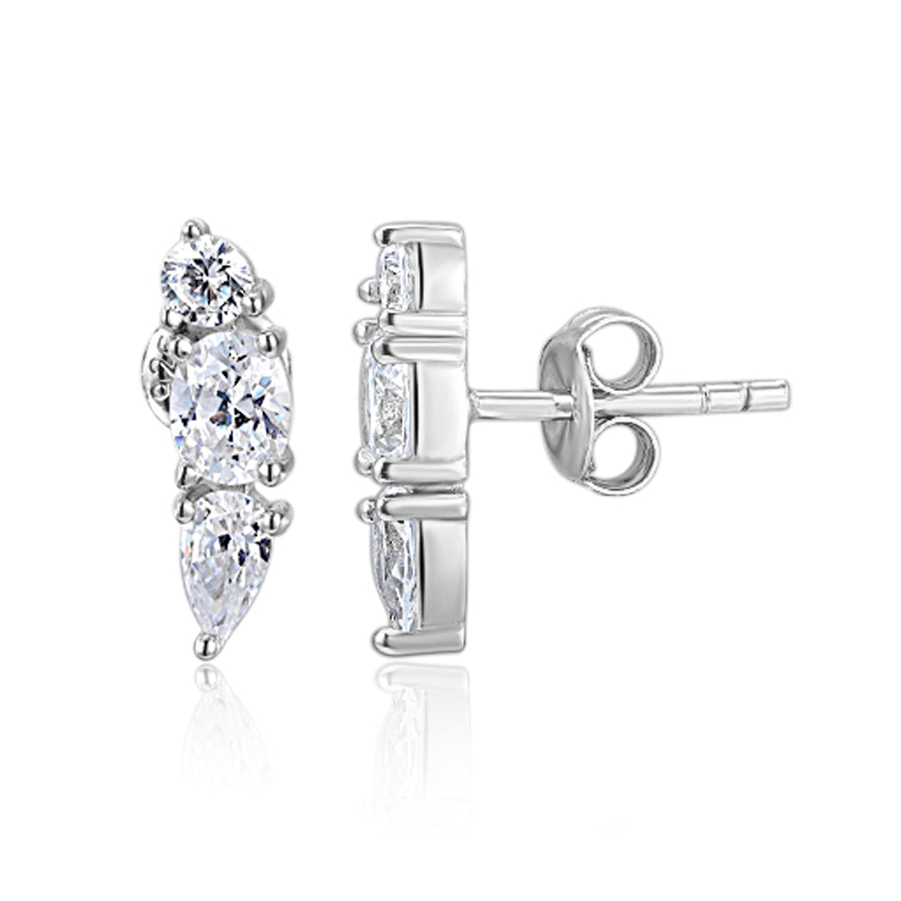 Pear and Round Brilliant climber earrings in sterling silver