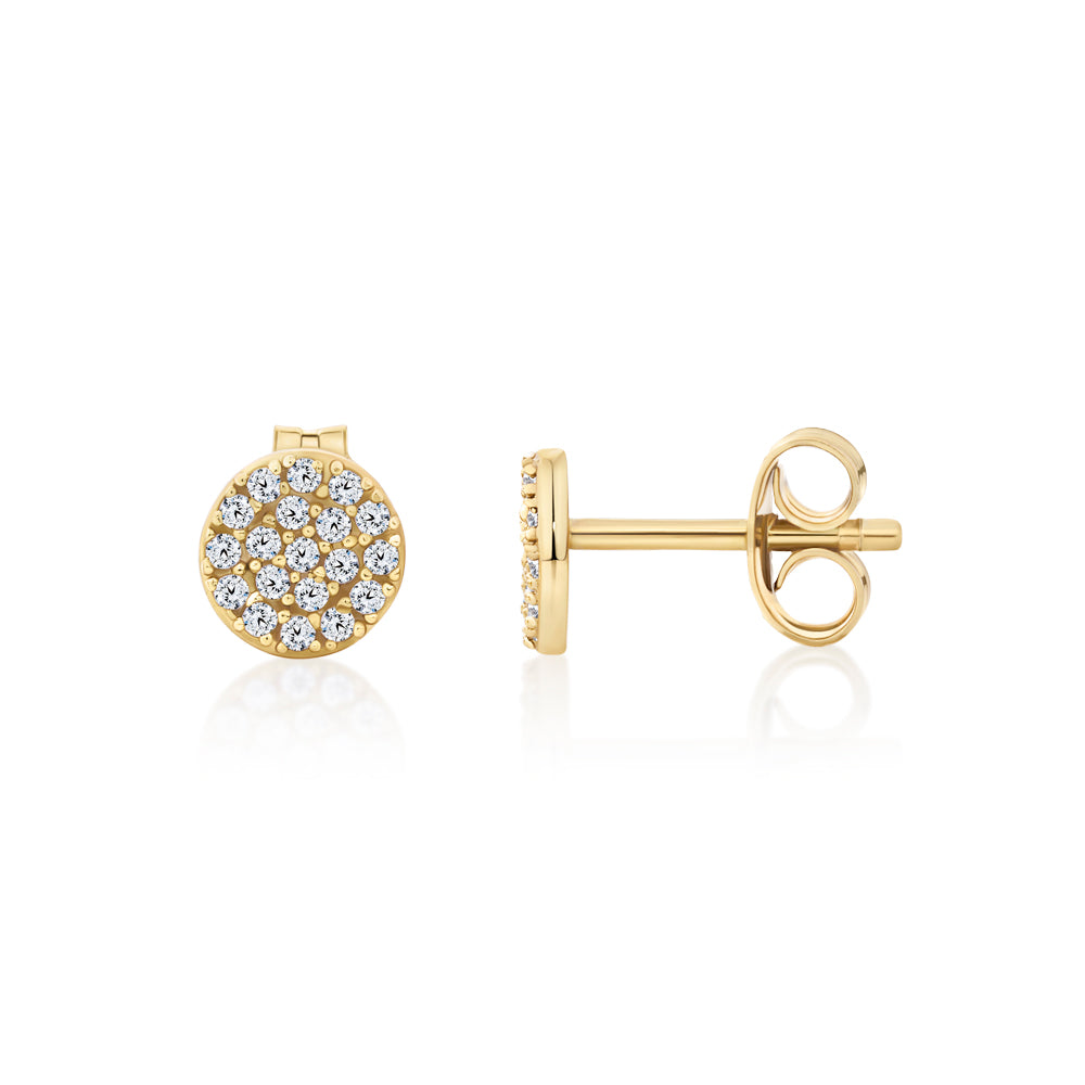 Round Brilliant Signature Simulant fancy earrings in 18 carat yellow gold vermeil