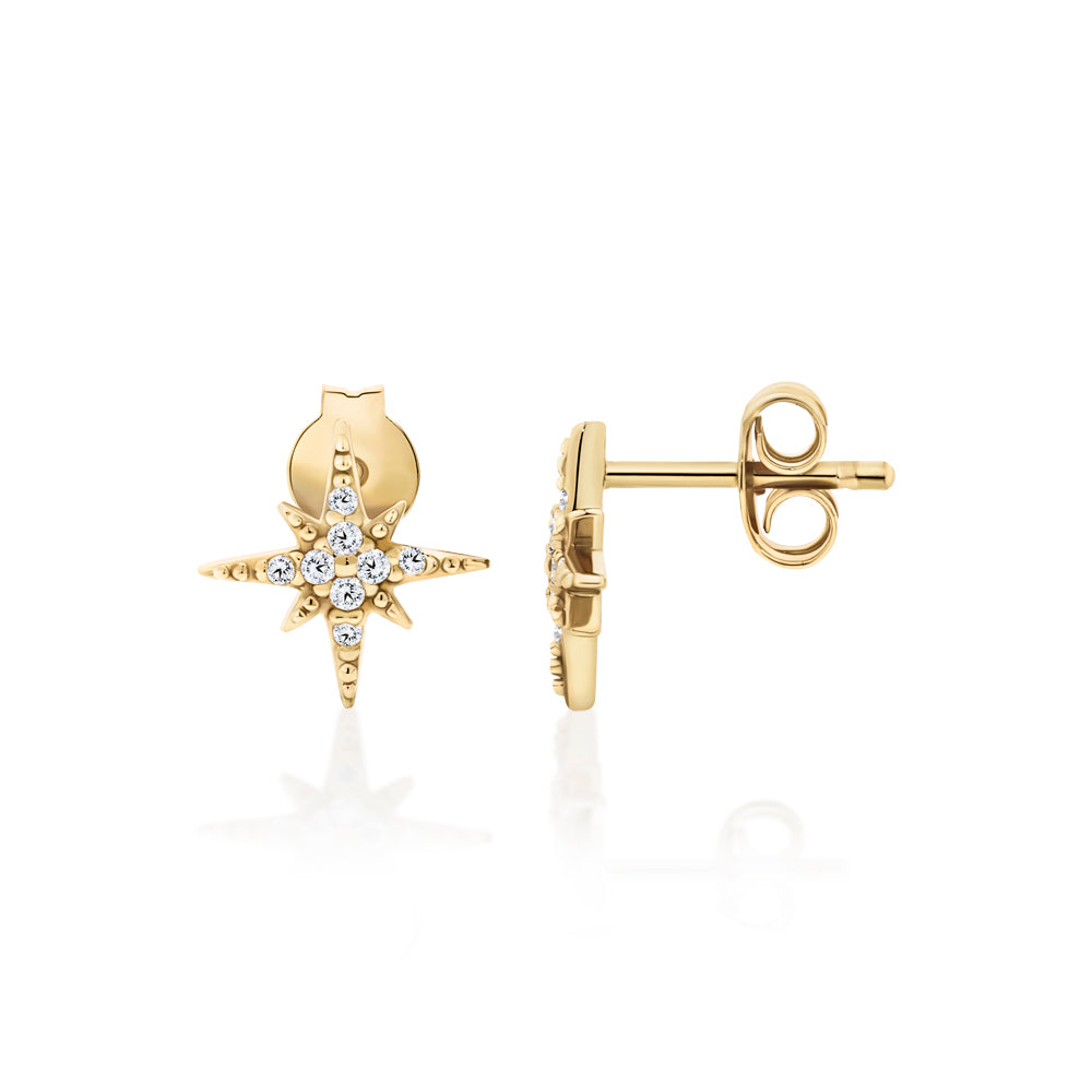 Round Brilliant Signature Simulant fancy meteor earrings in 18 carat yellow gold vermeil