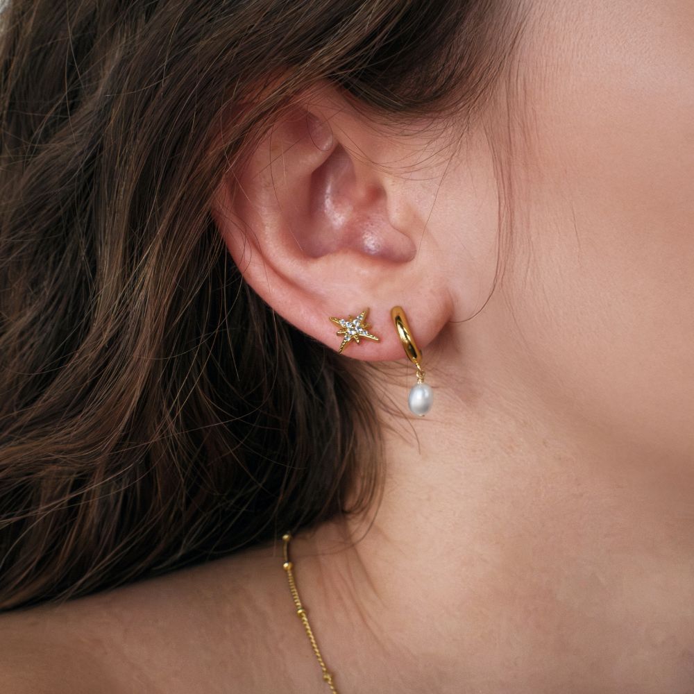 Round Brilliant Signature Simulant fancy meteor earrings in 18 carat yellow gold vermeil