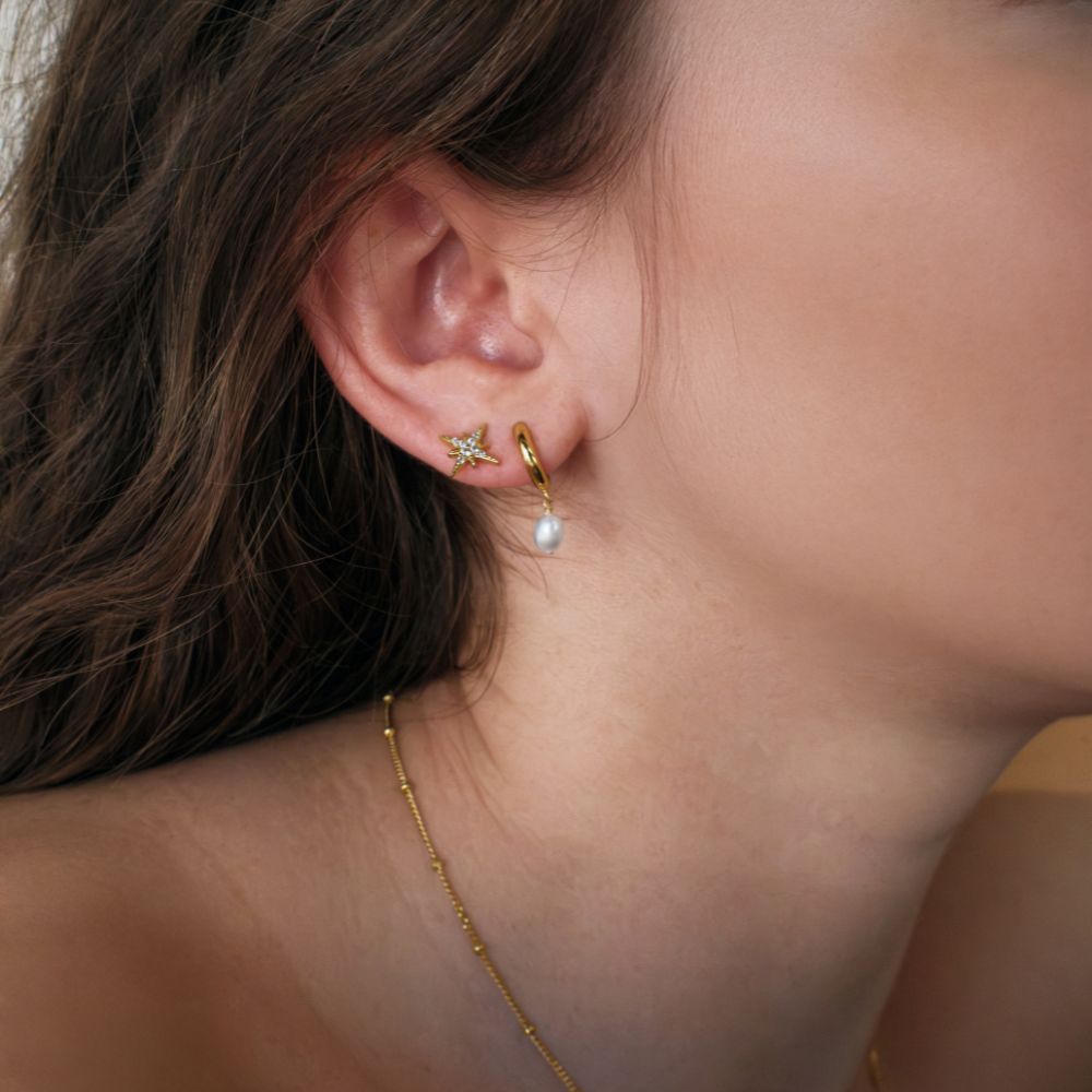 Round Brilliant Signature Simulant fancy meteor earrings in 18 carat yellow gold vermeil