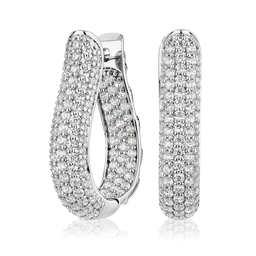 Round Brilliant hoop earrings with 4.22 carats* of diamond simulants in sterling silver