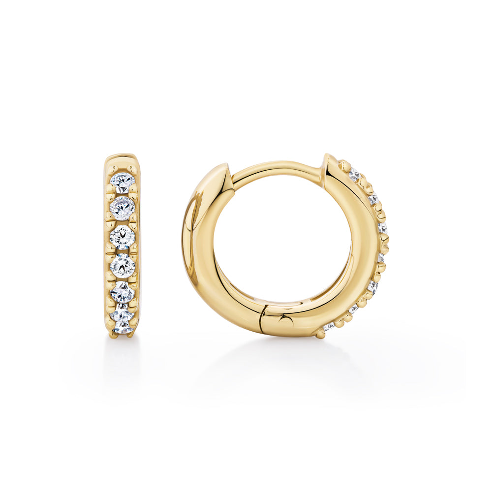 Round Brilliant Signature Simulant hoop earrings in 18 carat yellow gold vermeil