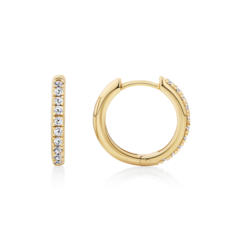 Round Brilliant Signature Simulant hoop earrings in 18 carat yellow gold vermeil
