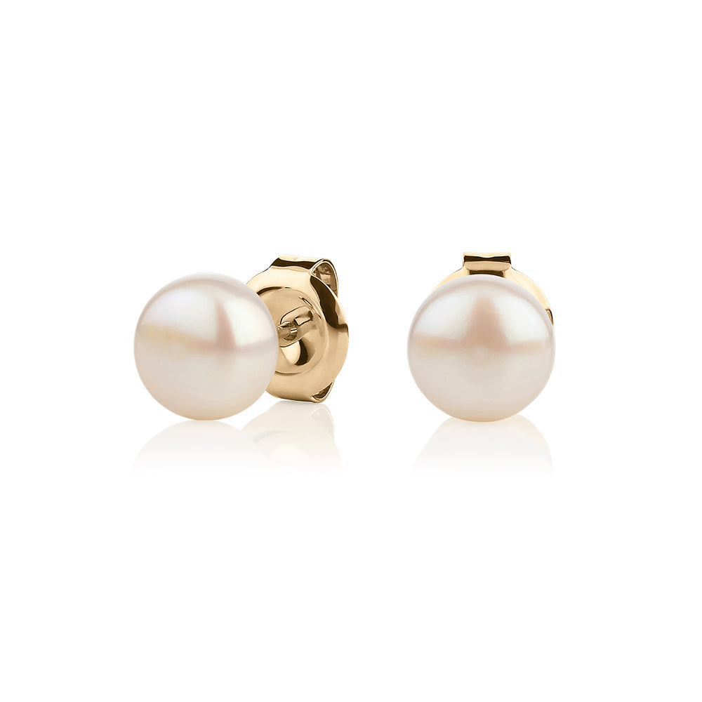 Cultured freshwater pearl 7.5mm stud earrings in 10 carat yellow gold