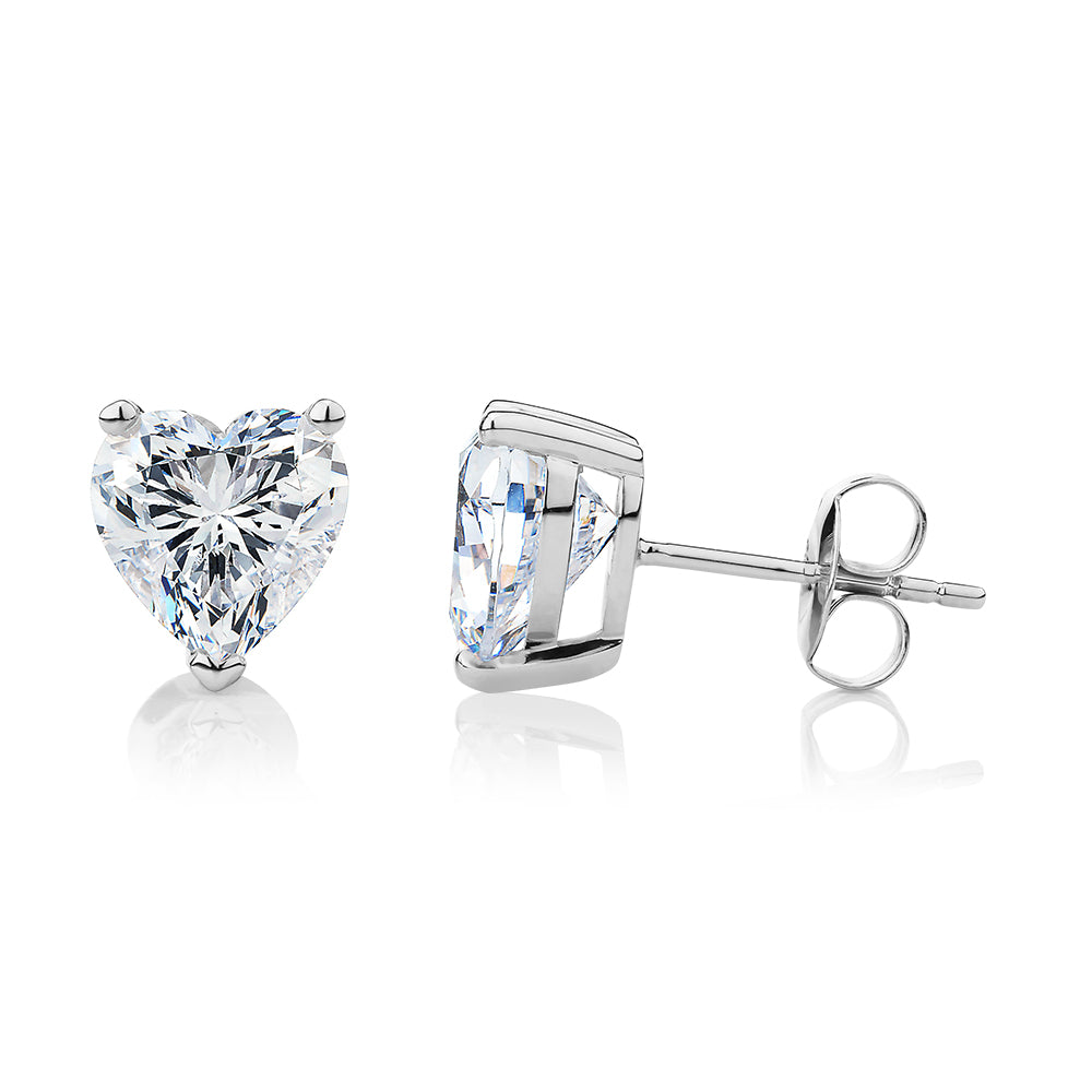 Heart stud earrings with 3.42 carats* of diamond simulants in 10 carat white gold