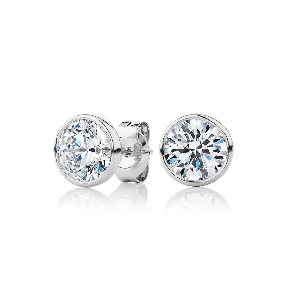 Round Brilliant stud earrings with 2 carats* of diamond simulants in 10 carat white gold