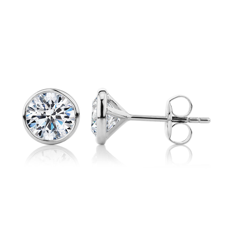 Round Brilliant stud earrings with 2 carats* of diamond simulants in 10 carat white gold