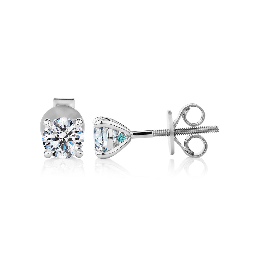 Premium Laboratory Created Diamond, 1.00 carat TW round brilliant stud earrings in 14 carat white gold