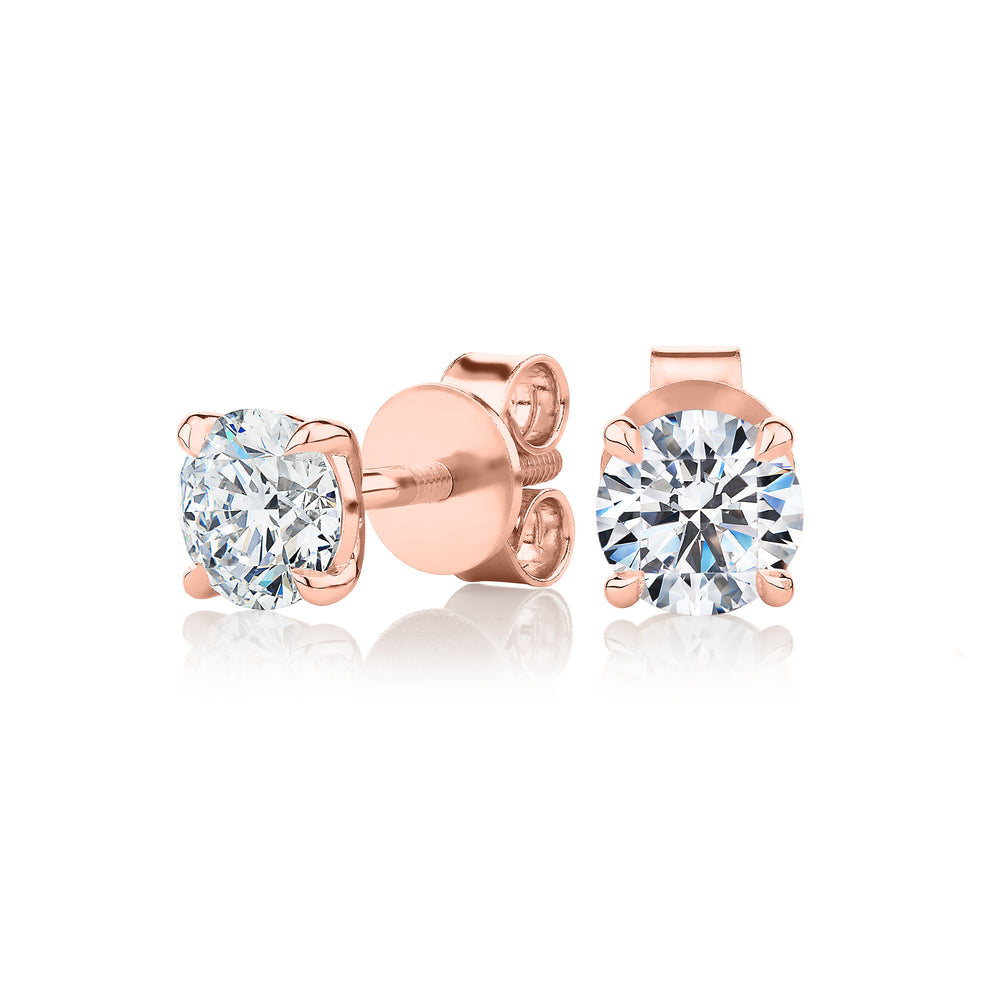 Premium Certified Laboratory Created Diamond, 1.40 carat TW round brilliant stud earrings in 18 carat rose gold