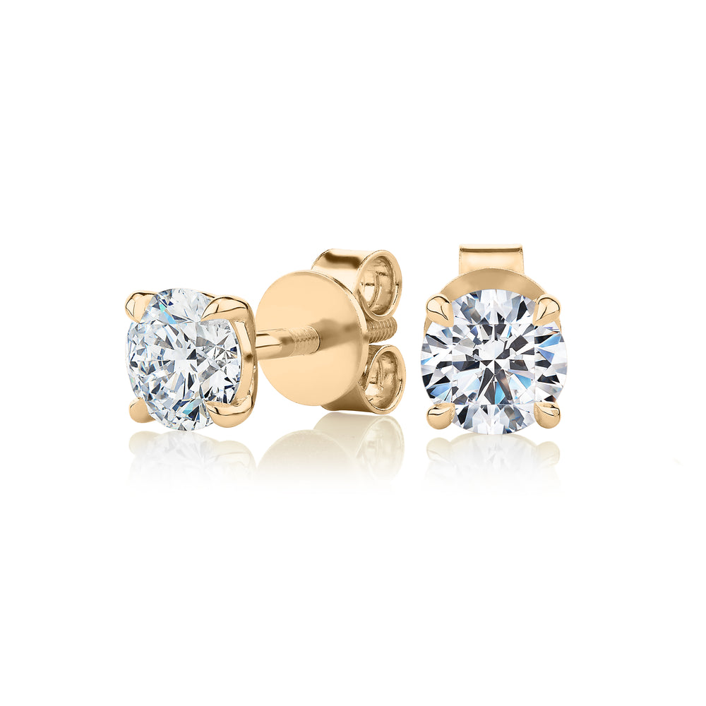 Premium Certified Lab-Grown Diamond, 1.40 carat TW round brilliant stud earrings in 14 carat yellow gold