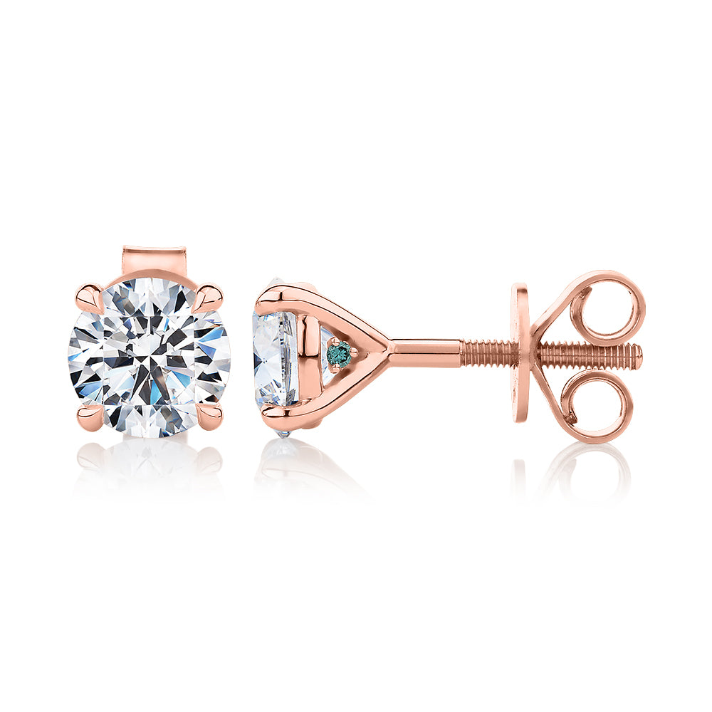 Premium Certified Lab-Grown Diamond, 2.00 carat TW round brilliant stud earrings in 14 carat rose gold