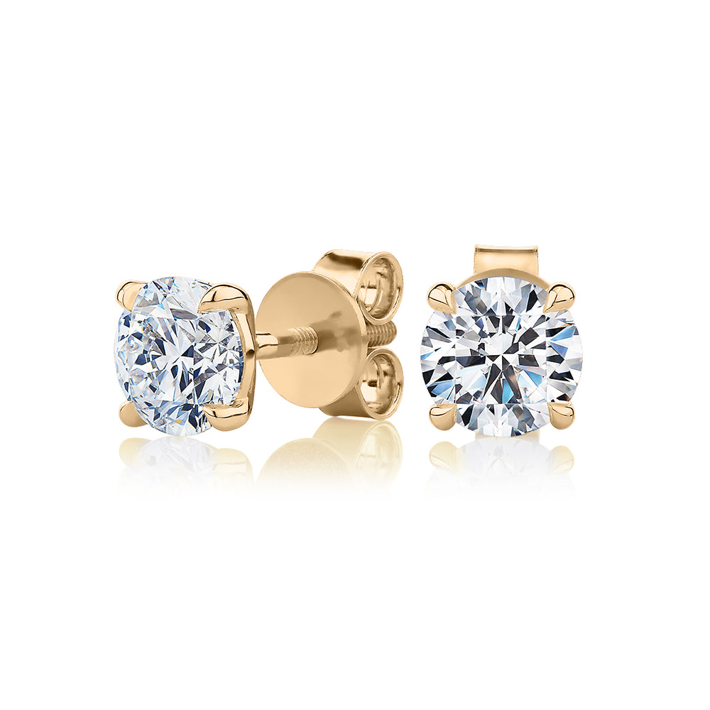 Signature Simulant Diamond 2.00 carat* TW round brilliant stud earrings in 14 carat yellow gold