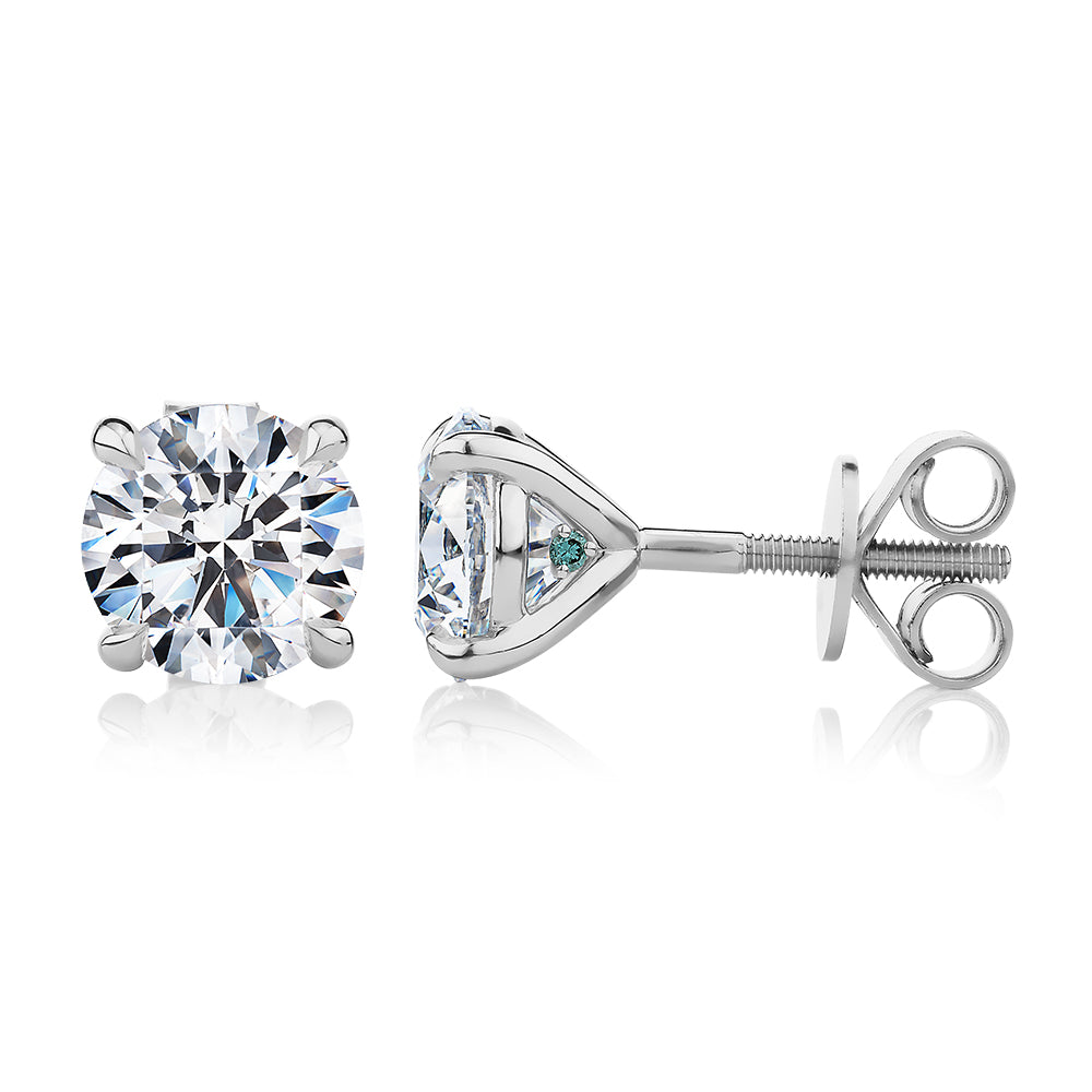 Premium Certified Laboratory Created Diamond, 3.00 carat TW round brilliant stud earrings in 14 carat white gold