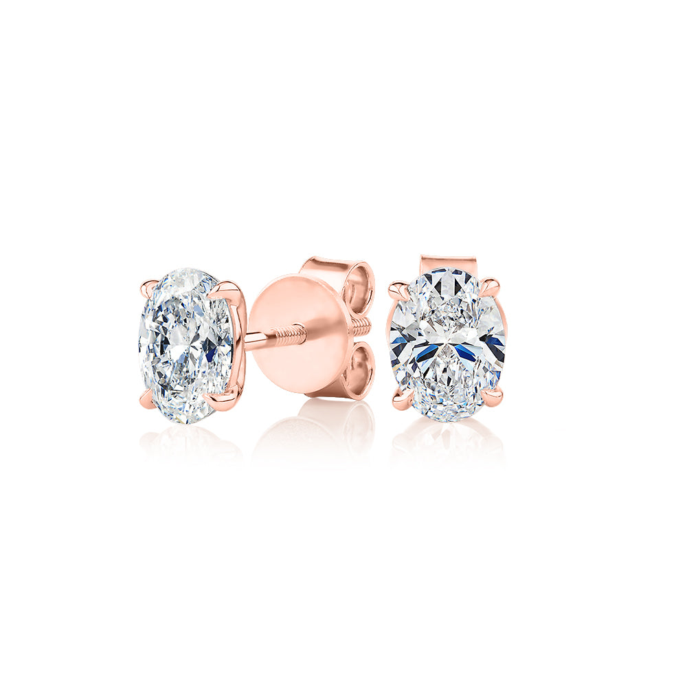 Premium Certified Lab-Grown Diamond, 1.40 carat TW oval stud earrings in 14 carat rose gold