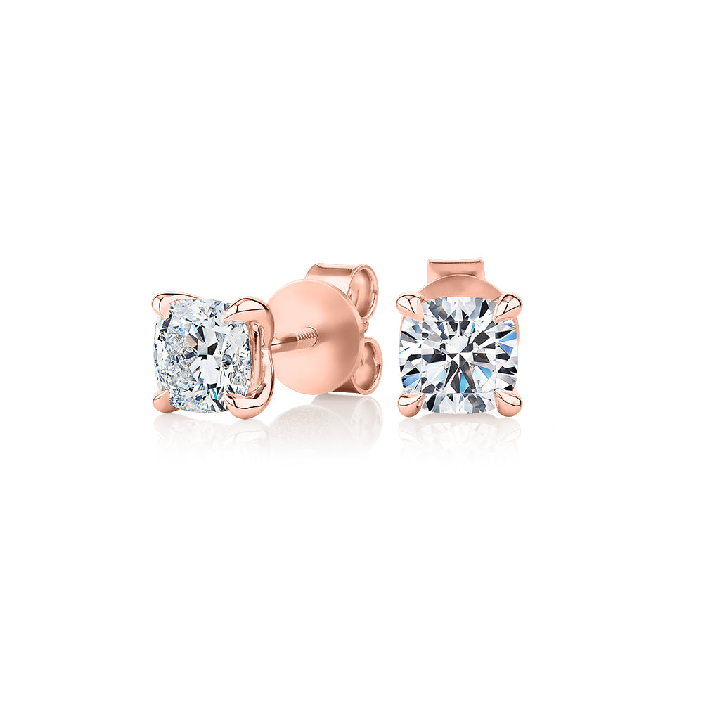 Premium Certified Laboratory Created Diamond, 1.40 carat TW cushion stud earrings in 18 carat rose gold