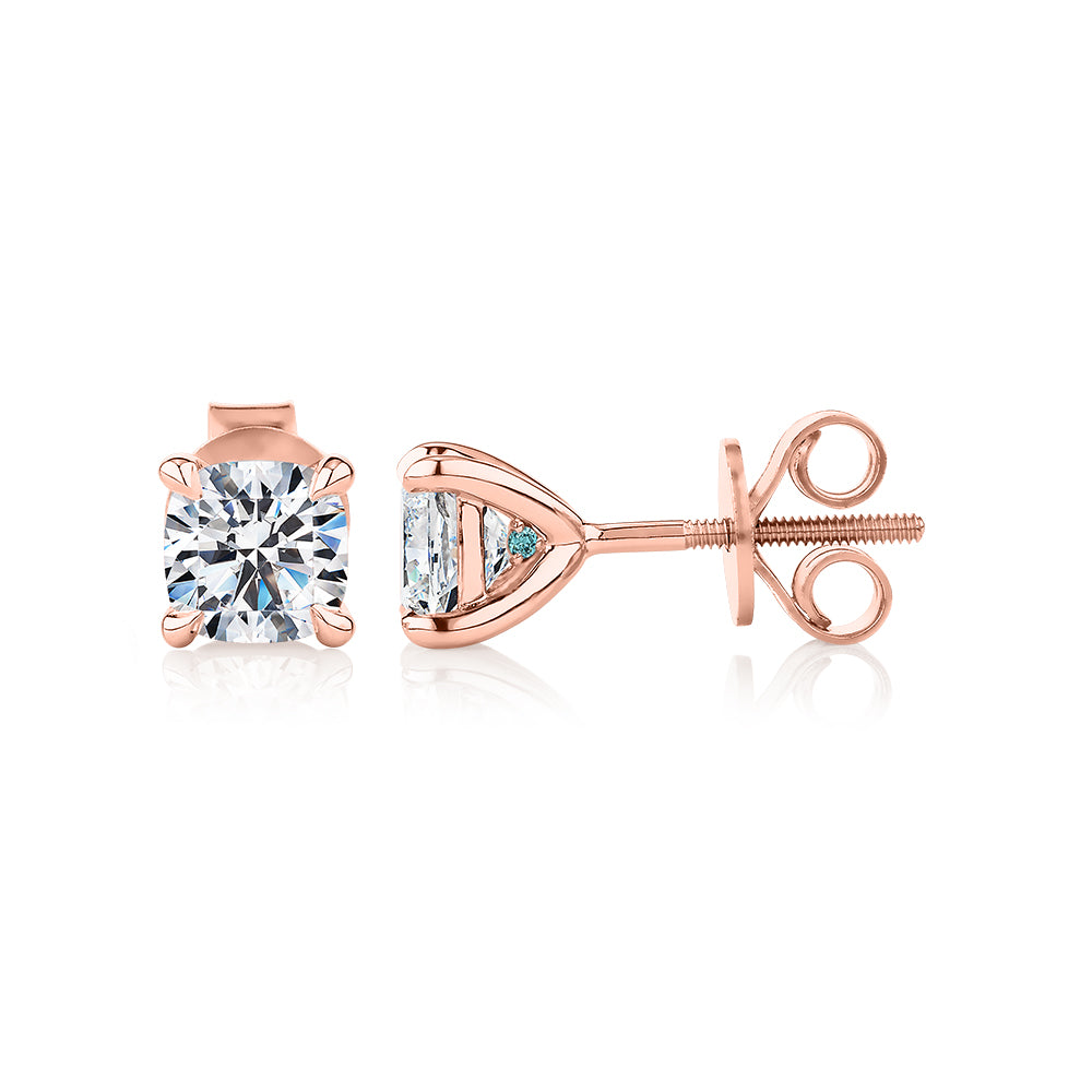 Premium Certified Laboratory Created Diamond, 1.40 carat TW cushion stud earrings in 18 carat rose gold