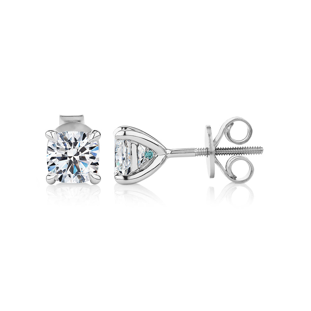 Premium Certified Lab-Grown Diamond, 1.40 carat TW cushion stud earrings in 18 carat white gold