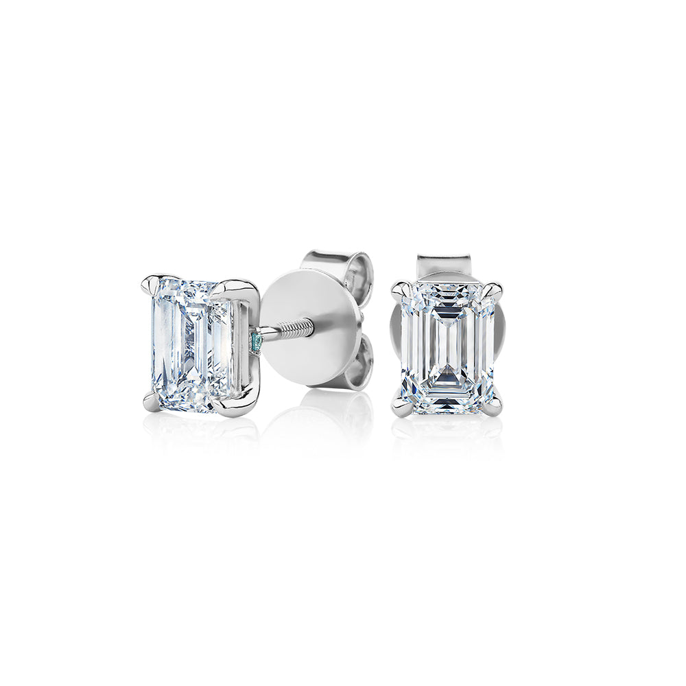 Premium Certified Lab-Grown Diamond, 1.40 carat TW emerald cut stud earrings in 14 carat white gold