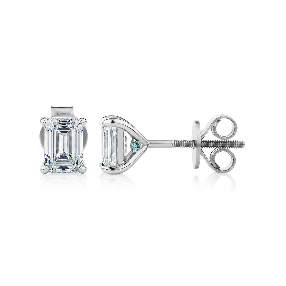 Premium Certified Lab-Grown Diamond, 1.40 carat TW emerald cut stud earrings in 14 carat white gold