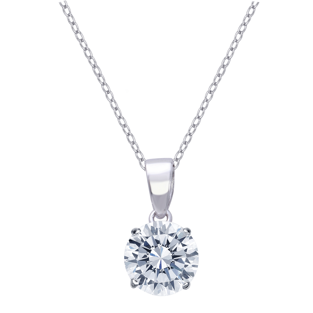Round Brilliant solitaire necklace with 2 carats* of diamond simulants in sterling silver