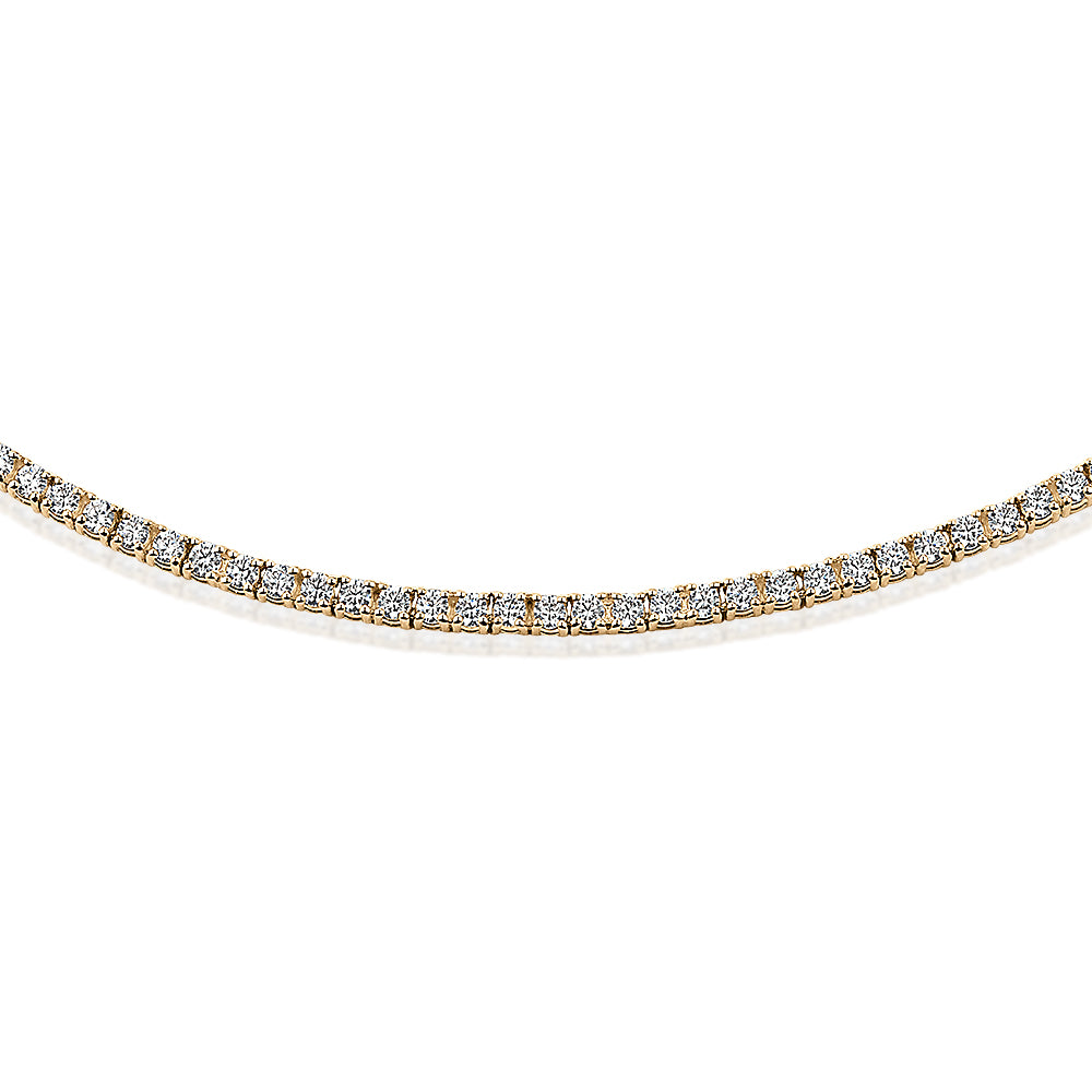 Round Brilliant tennis necklace with 5.52 carats* of diamond simulants in 10 carat yellow gold