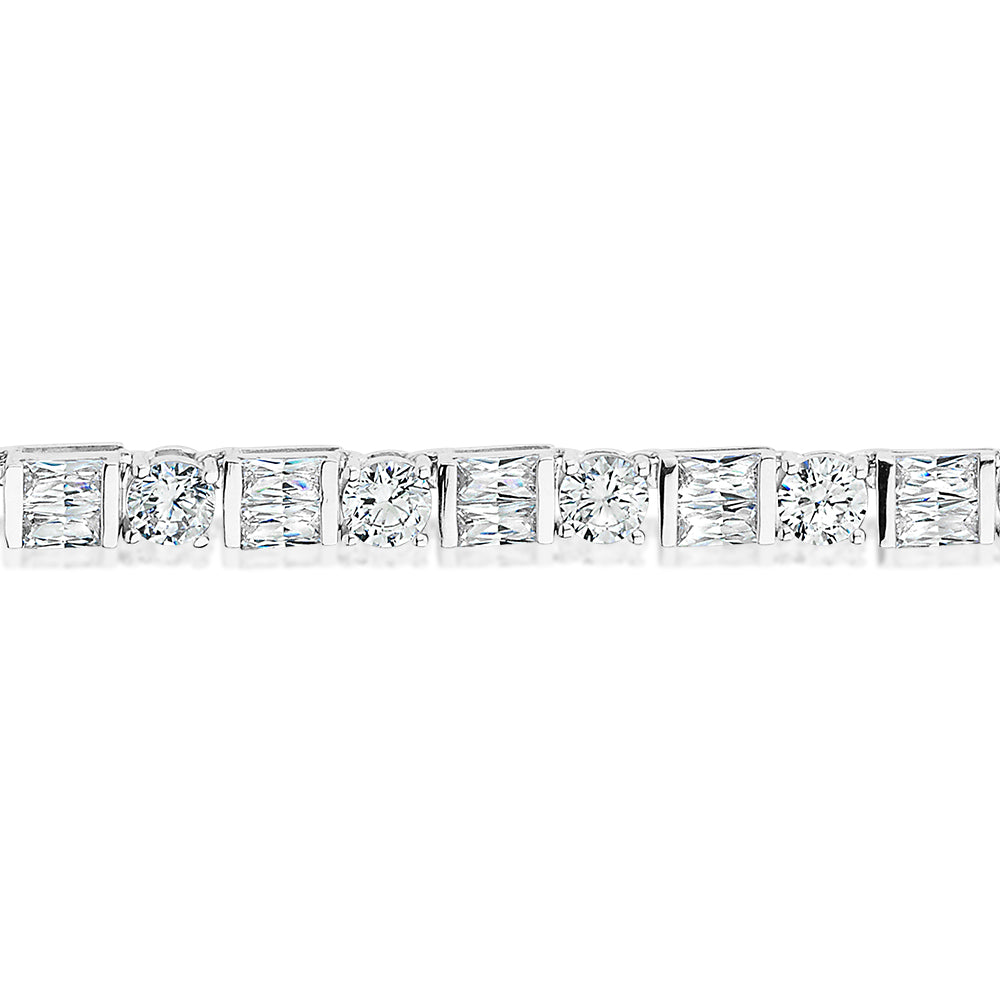 Round Brilliant and Baguette tennis necklace with 22 carats* of diamond simulants in 10 carat white gold