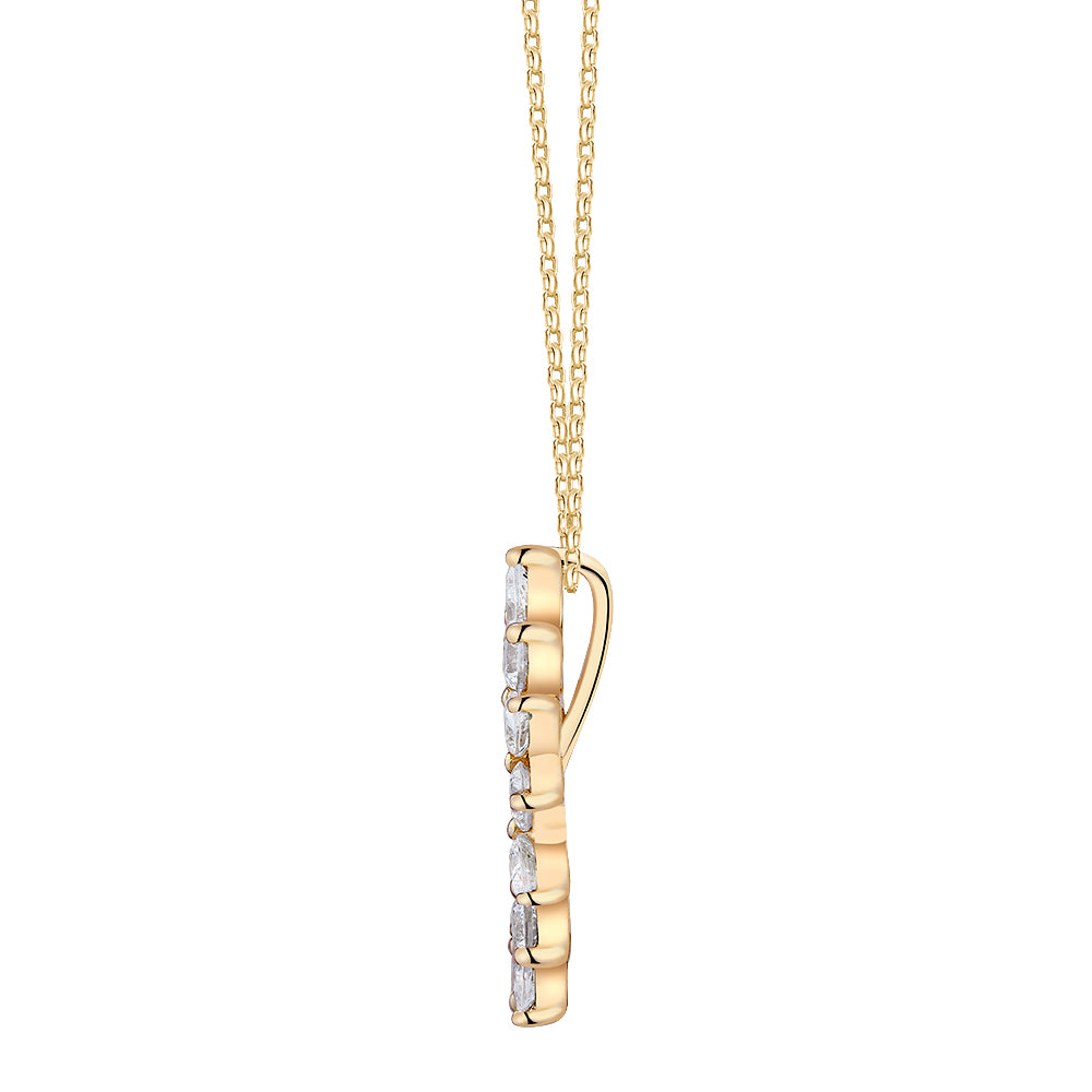 Fancy pendant with 1.28 carats* of diamond simulants in 10 carat yellow gold