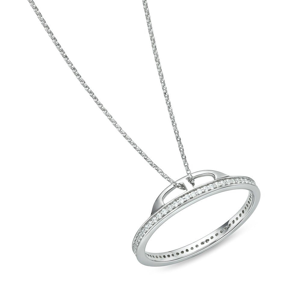 Circle of Life Unique Edge Set Pendant in White Gold