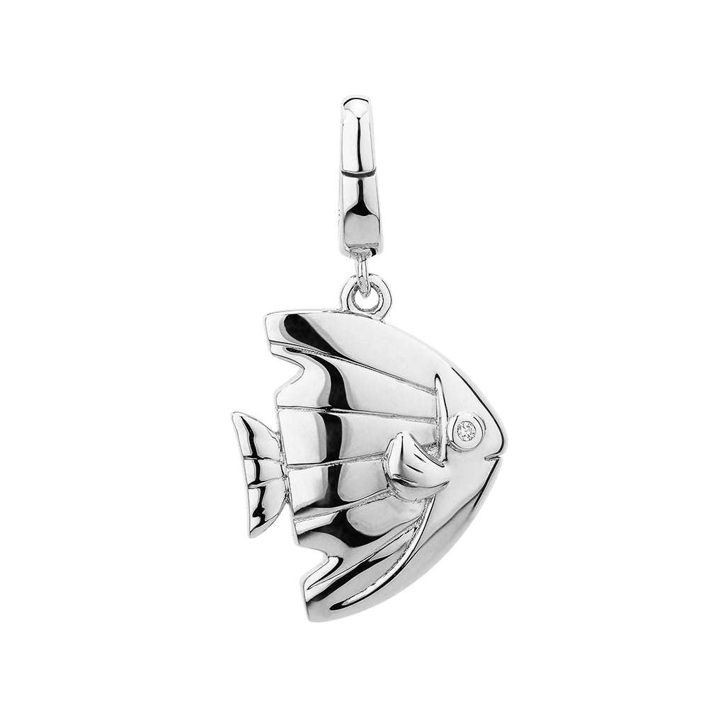 Charm pendant with diamond, sapphire, and aqua simulants in sterling silver
