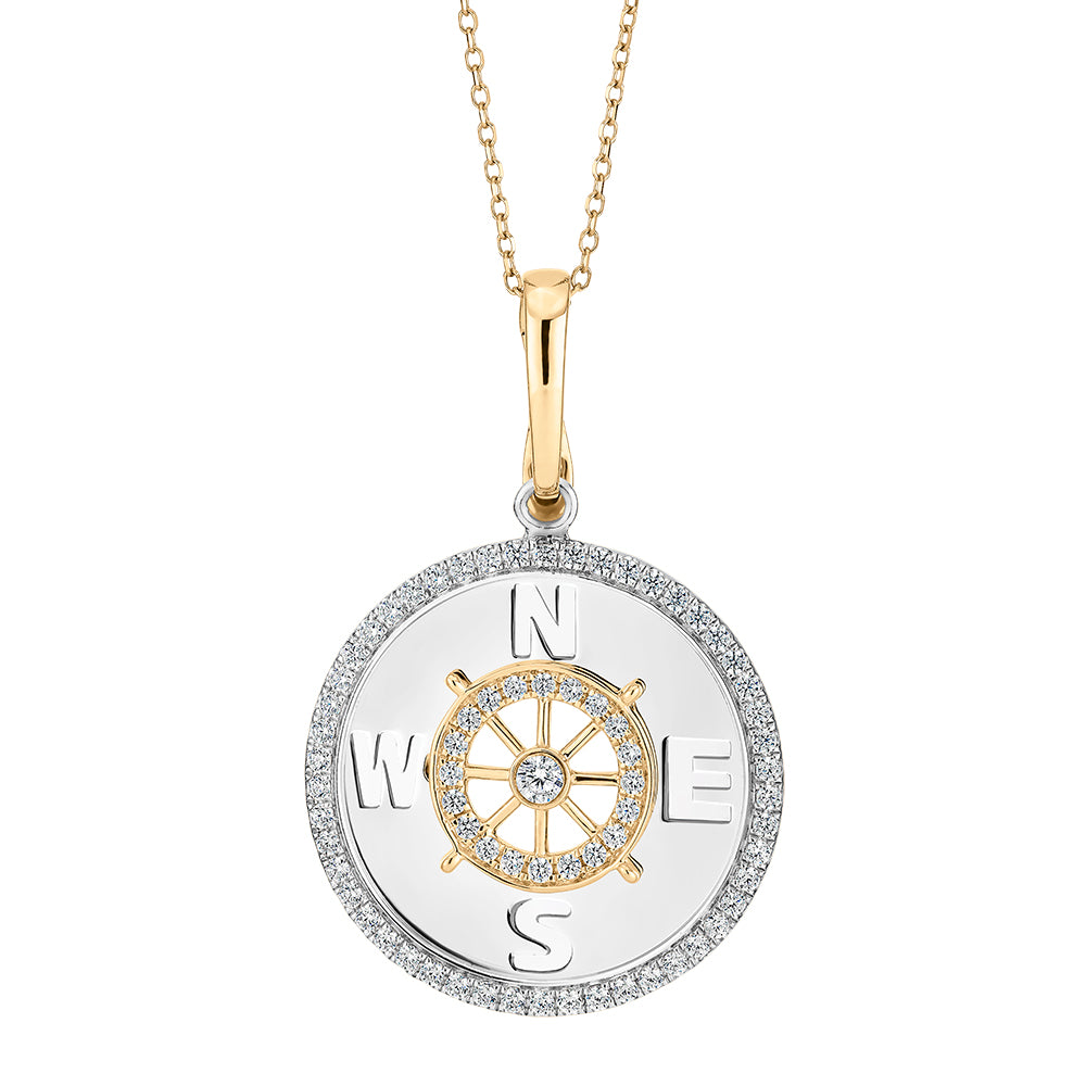 Fancy pendant with 0.36 carats* of diamond simulants in 10 carat yellow gold and sterling silver