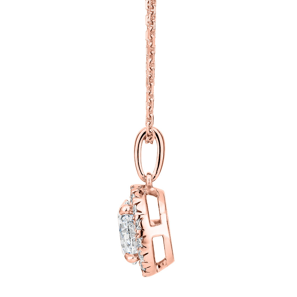 Premium Certified Lab-Grown Diamond, 1.19 carat TW round brilliant halo pendant in 18 carat rose gold