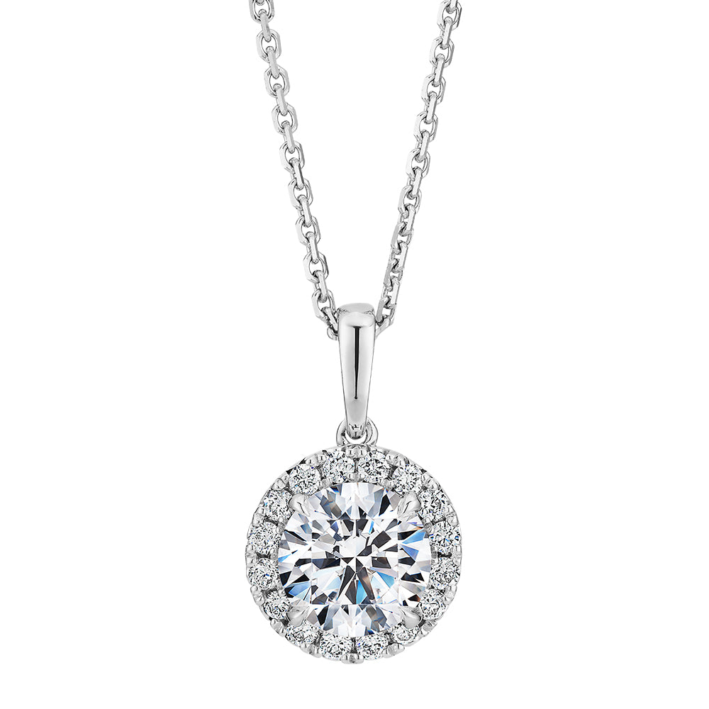 Premium Certified Lab-Grown Diamond, 1.19 carat TW round brilliant halo pendant in 18 carat white gold