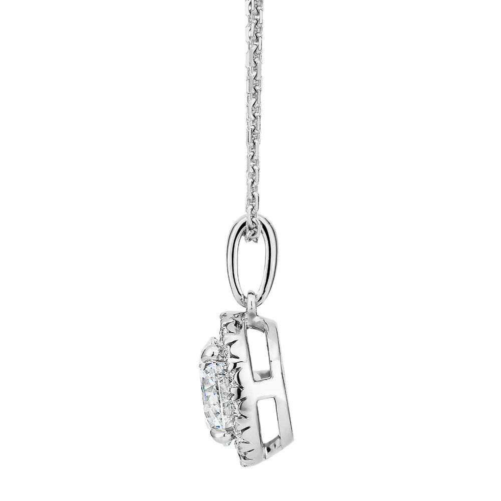 Premium Certified Lab-Grown Diamond, 1.19 carat TW round brilliant halo pendant in 18 carat white gold